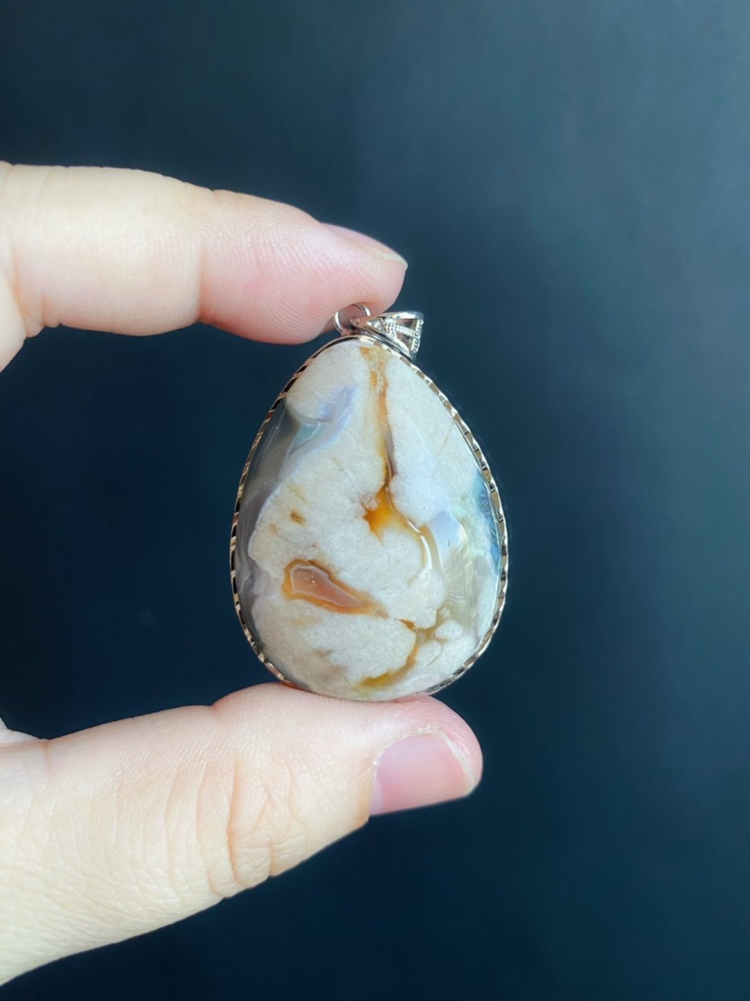 樱花玛瑙 焦糖黄 油画风 S925银镶拖 天然石 项链 礼物 - 项链 - 水晶 多色