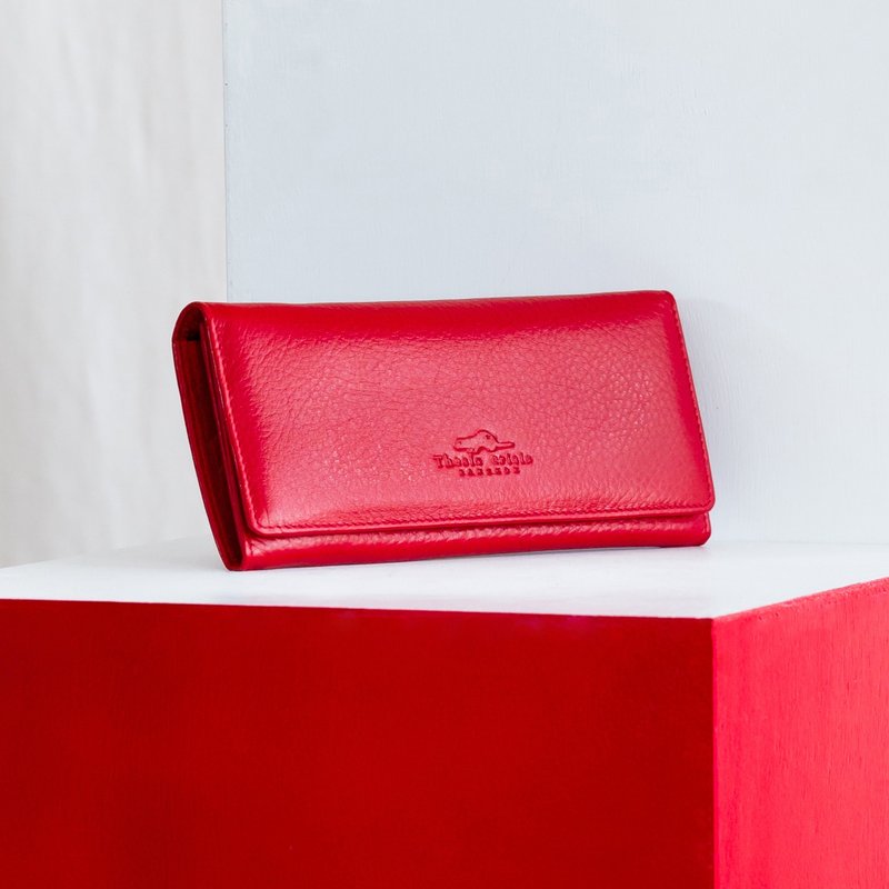 POPPY - WOMEN LEATHER LONG WALLET- RED - 皮夹/钱包 - 真皮 红色