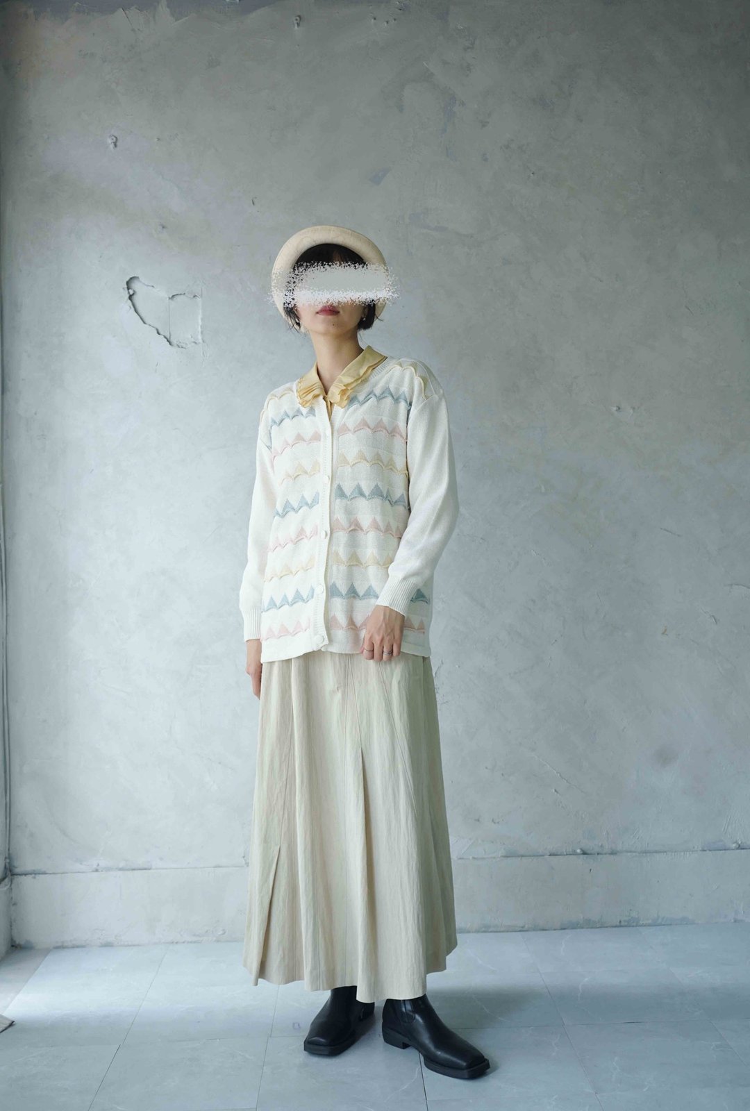 寻宝古着-纯白粉嫩立体缇花波纹针织开襟外套 - 女装针织衫/毛衣 - 聚酯纤维 白色