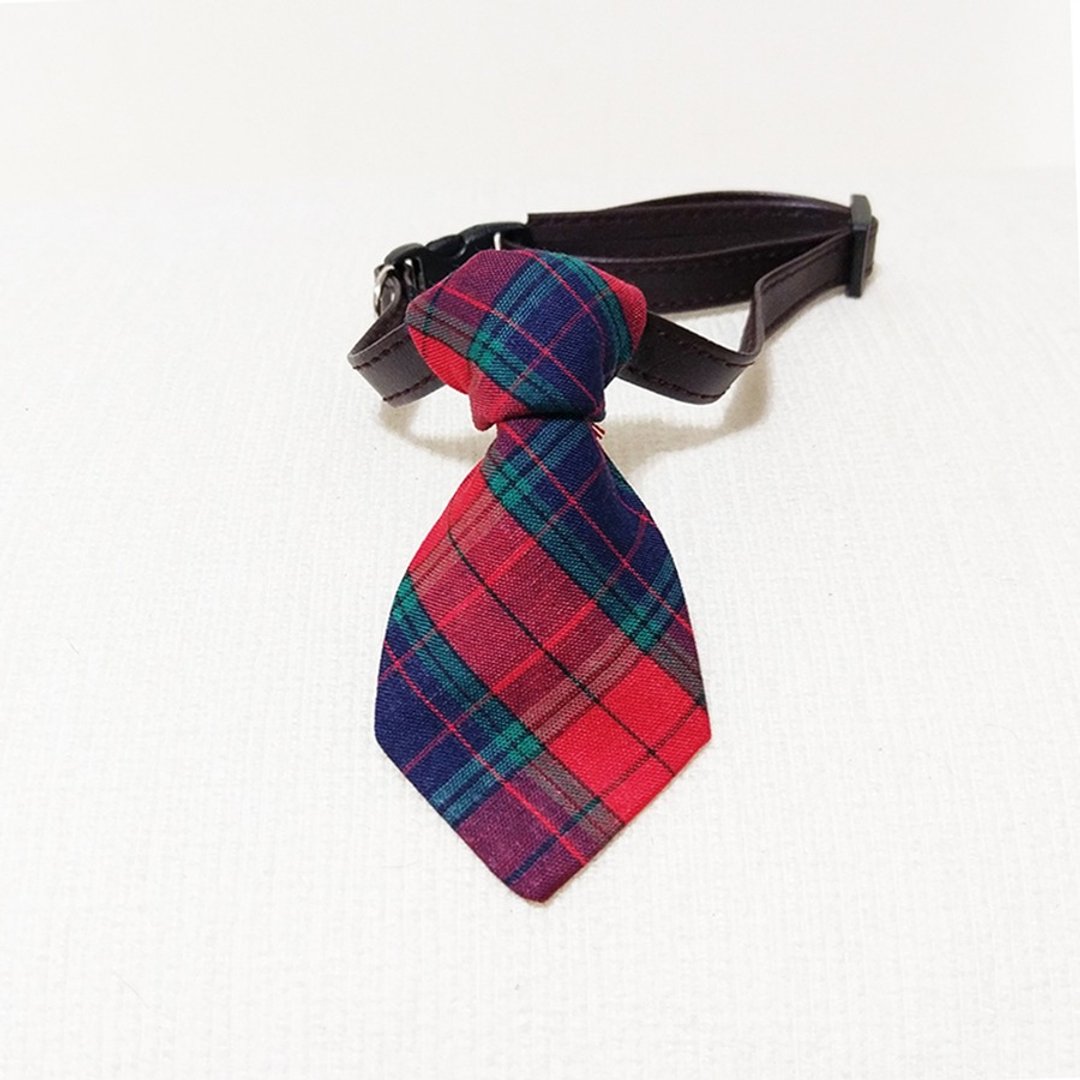 Ella Wang Design Tie 宠物 领结 领带 猫 狗 红色 格纹 绅士 - 项圈/牵绳 - 棉 红色