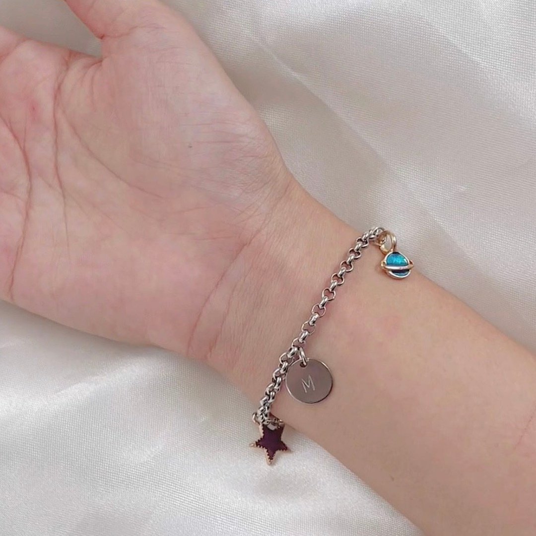 Galaxy chain bracelet with name engraving - 手链/手环 - 不锈钢 灰色