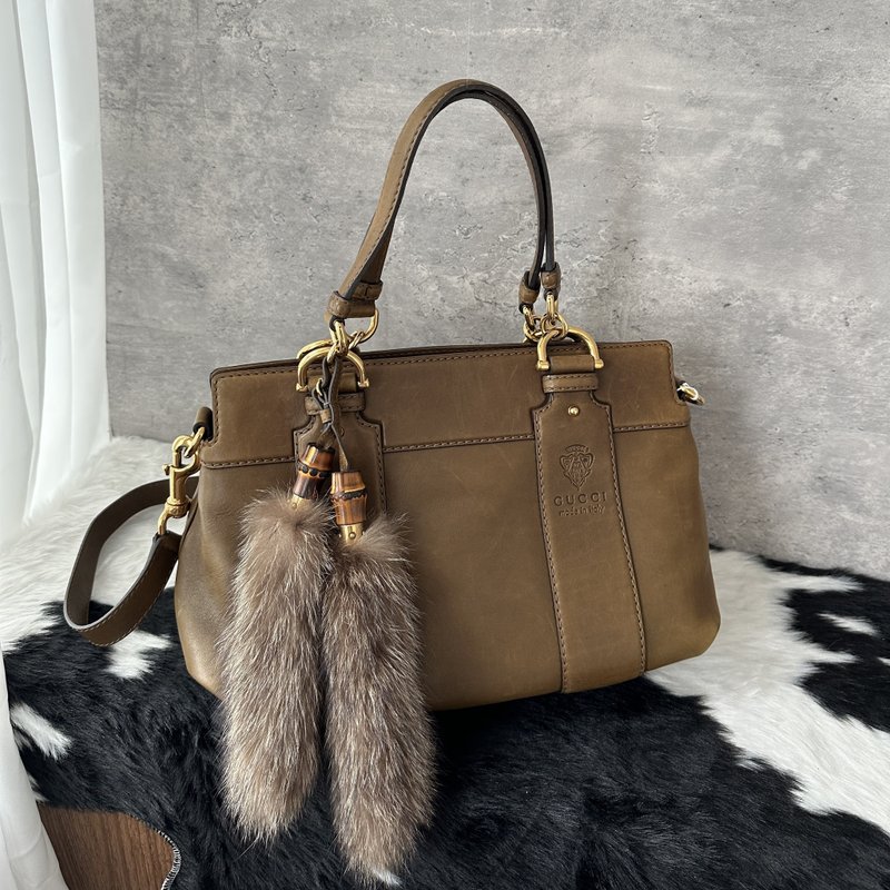 Gucci 古驰 兔毛腋下包 - 侧背包/斜挎包 - 真皮 咖啡色