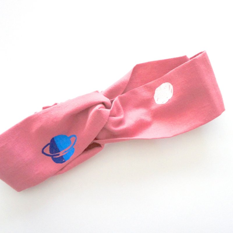 莓粉可爱星球、陨石手工绢印发带 - 发饰 - 棉．麻 粉红色