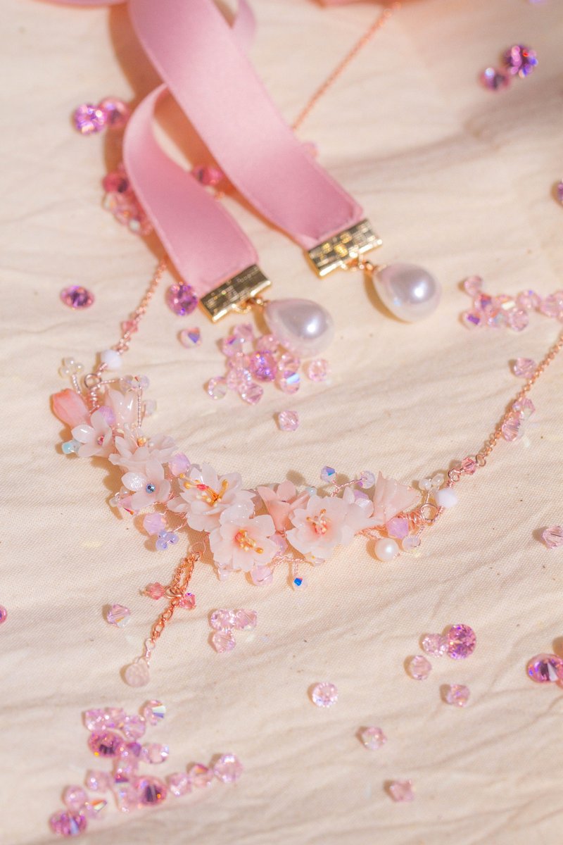 溢樱BLOSSOM : 初樱樱霞樱花项链 - Pamycarie 手工制作饰品 - 项链 - 粘土 粉红色