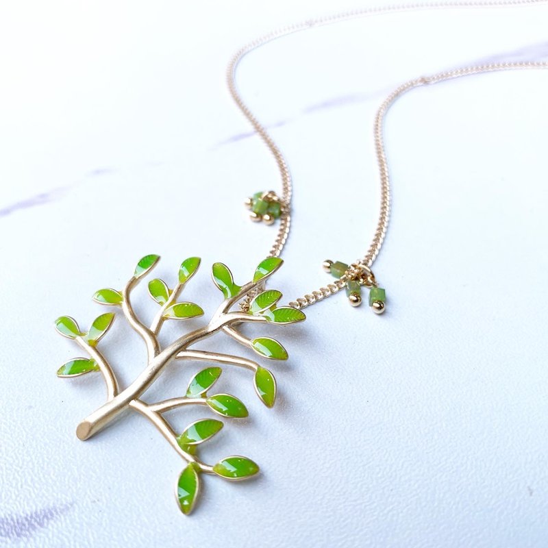 独家_嫩芽色珐琅填色许愿树短项链_长项链_黄色水晶 - 长链 - 珐琅 黄色