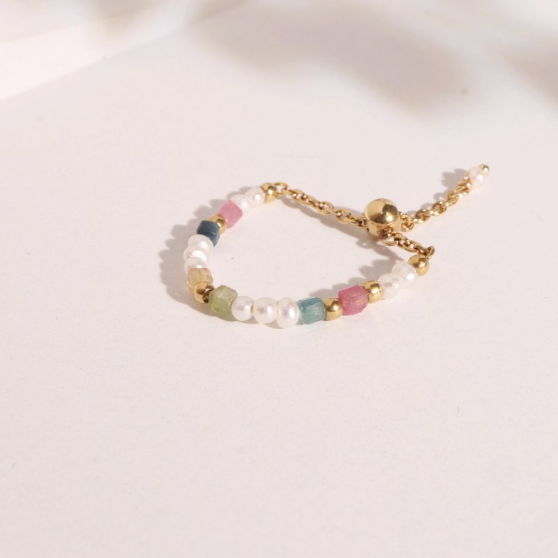 静好。碧玺珍珠链戒 - 戒指 - 不锈钢 多色