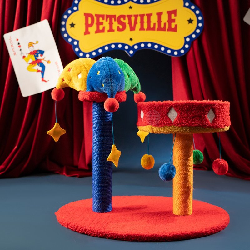 【Petsville派思维 】小丑帽帽抓柱窝 - 猫抓柱猫窝 猫 - 抓板/跳台 - 聚酯纤维 红色