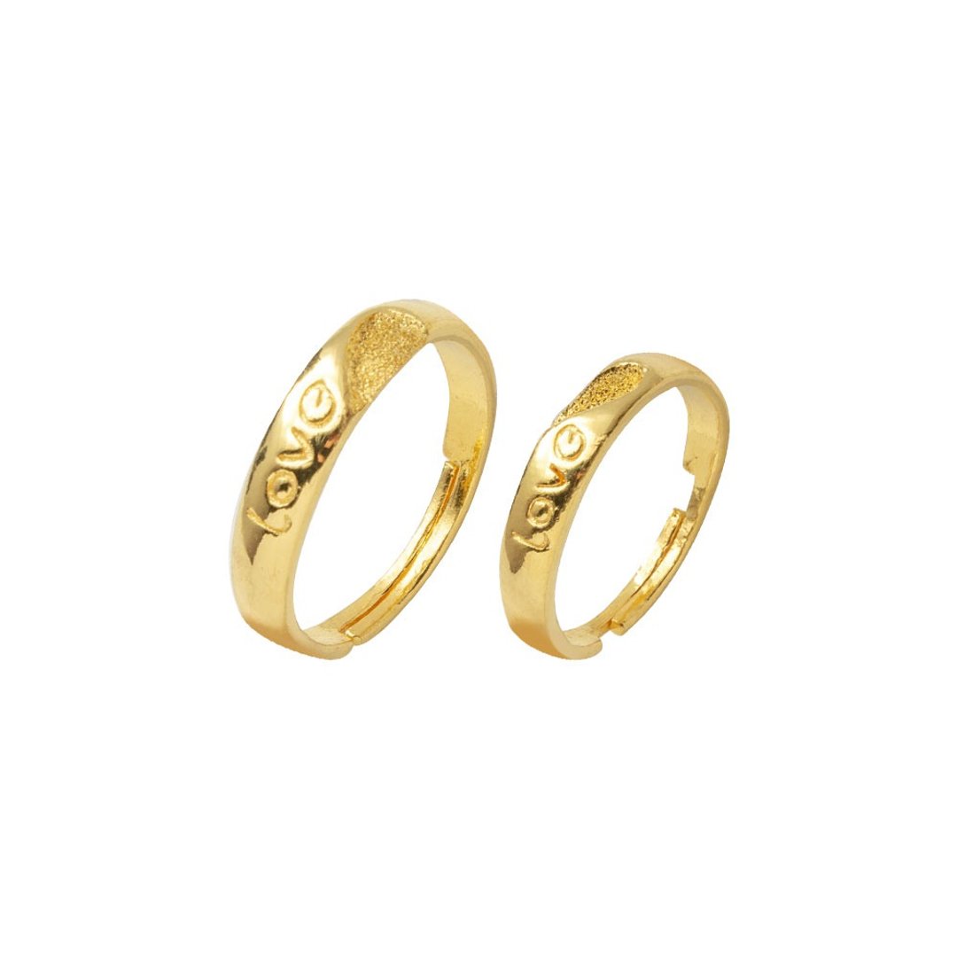藏宝箱金饰 9999黄金纯金 情侣对戒LOVE戒指/求婚戒半颗爱心相连 - 戒指 - 24k 金 金色
