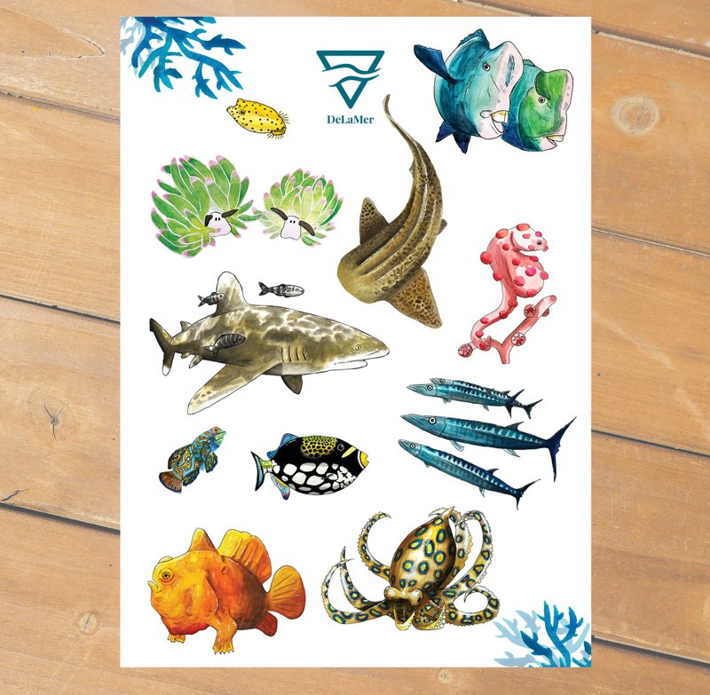 海洋萌兽观察防水贴纸组 - 贴纸 - 纸 