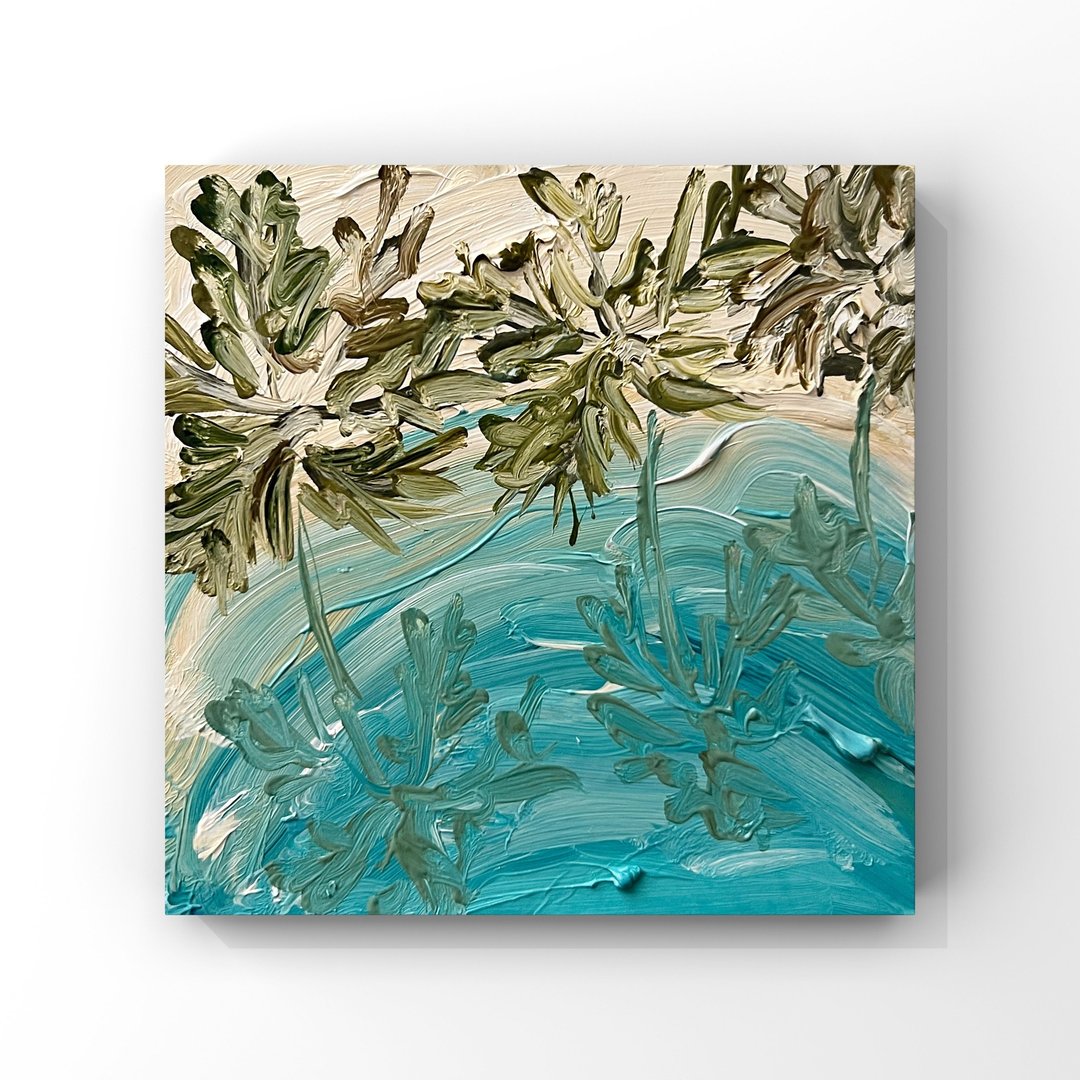 马尔代夫海滩油画棕榈树阴影艺术米色绿松石绘画迷你 - 海报/装饰画/版画 - 其他材质 多色