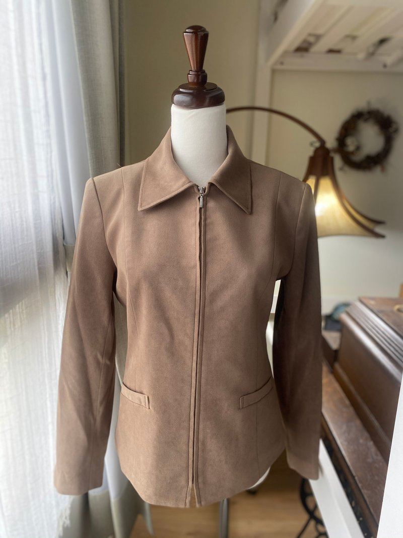 简约百搭短绒浅棕古着外套 - 女装休闲/机能外套 - 聚酯纤维 卡其色