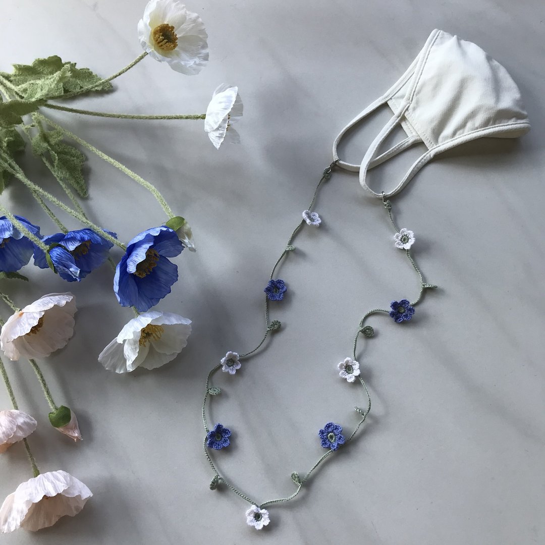 禮物 口罩鍊、眼鏡鍊兩用Mask Chain & Necklace POPPY crochet - 挂绳/吊绳 - 贵金属 粉红色
