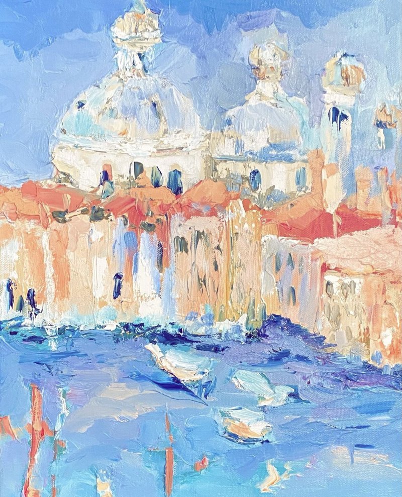 威尼斯原创油画海景城市景观威尼斯绘画印象派艺术 - 墙贴/壁贴 - 其他材质 蓝色