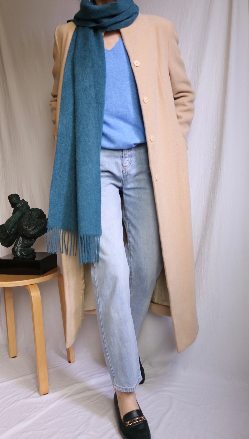 轻薄羊毛含10%羔羊毛流苏围巾 - 雀蓝/蓝绿色 现货供应 - 围巾/披肩 - 羊毛 