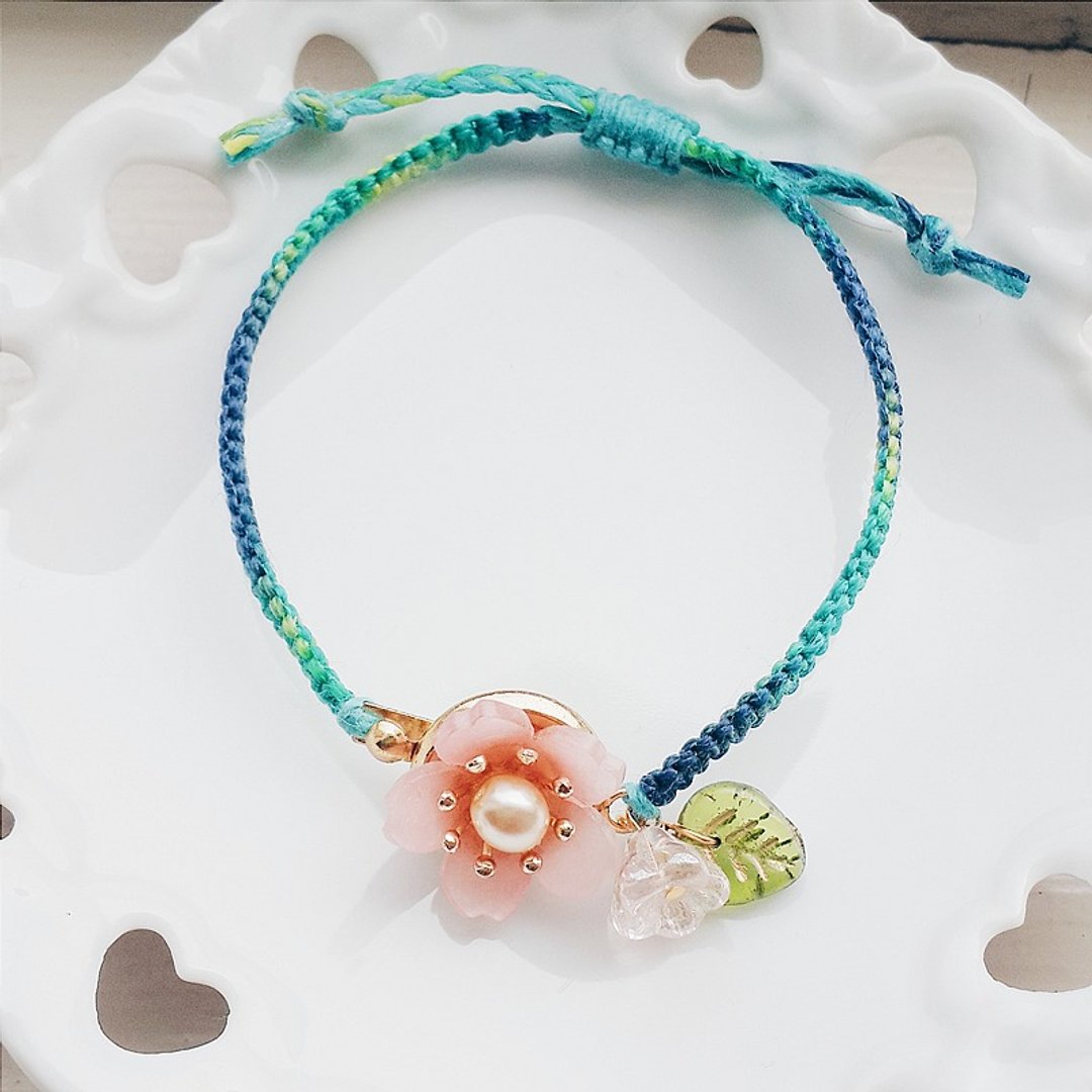 蜡线 编织 串珠 绳编 手环 樱花  冬 可调整大小 - 手链/手环 - 其他材质 粉红色
