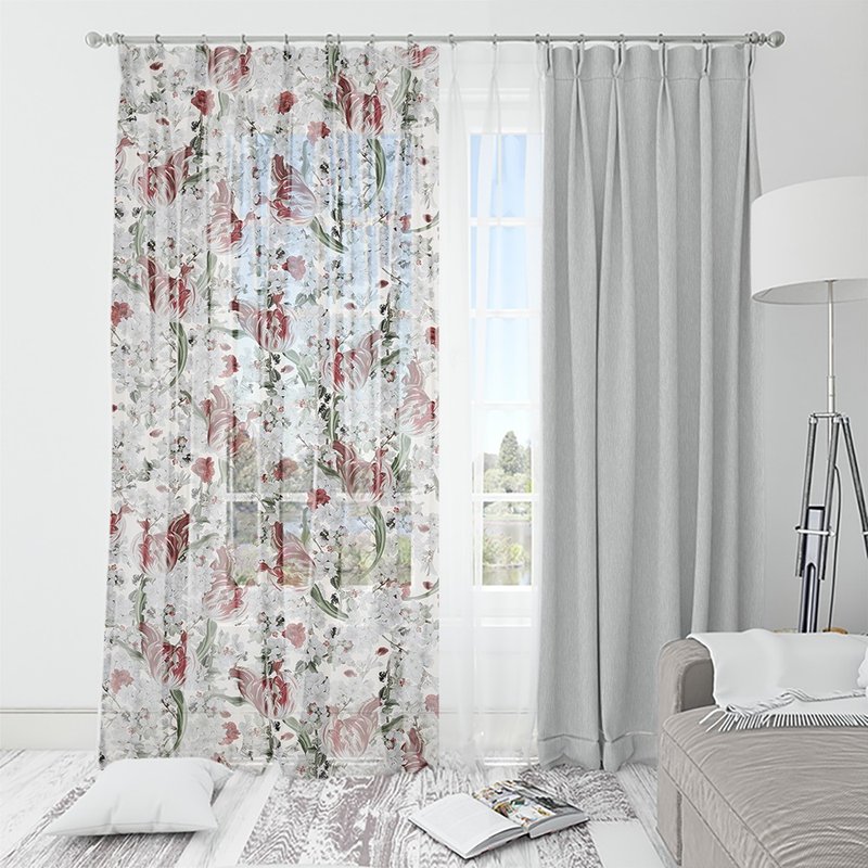 HC印花窗纱 欧美花版 HC7007 云影郁香 郁金香 蜜蜂 - 门帘/门牌 - 聚酯纤维 