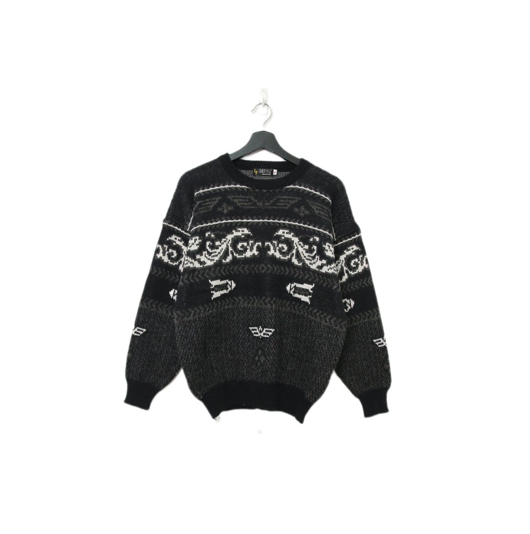 Back to Green-复古毛衣 黑白图腾针织 ws-41vintage sweater - 男装针织衫/毛衣 - 棉．麻 