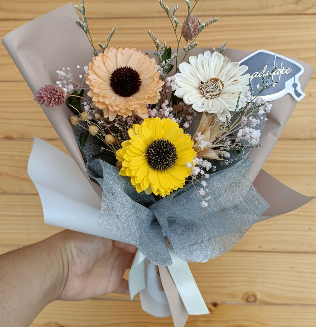 索拉干燥花毕业花束 黄向日葵向日葵花束  生日谢师礼教师情人节 - 干燥花/捧花 - 植物．花 多色