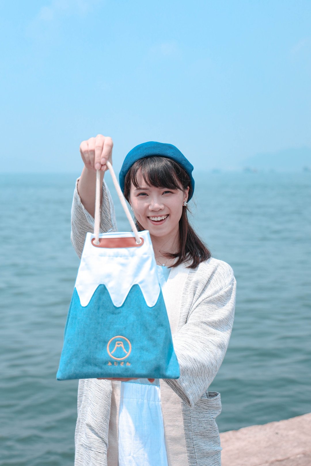 自家制富士山甚吉袋 - 浅蓝色 M Size  【 情人节 生日 】 - 侧背包/斜挎包 - 其他人造纤维 蓝色
