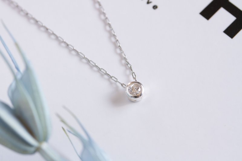 CZ 边框单项链手术不锈钢防过敏 - 项链 - 不锈钢 银色