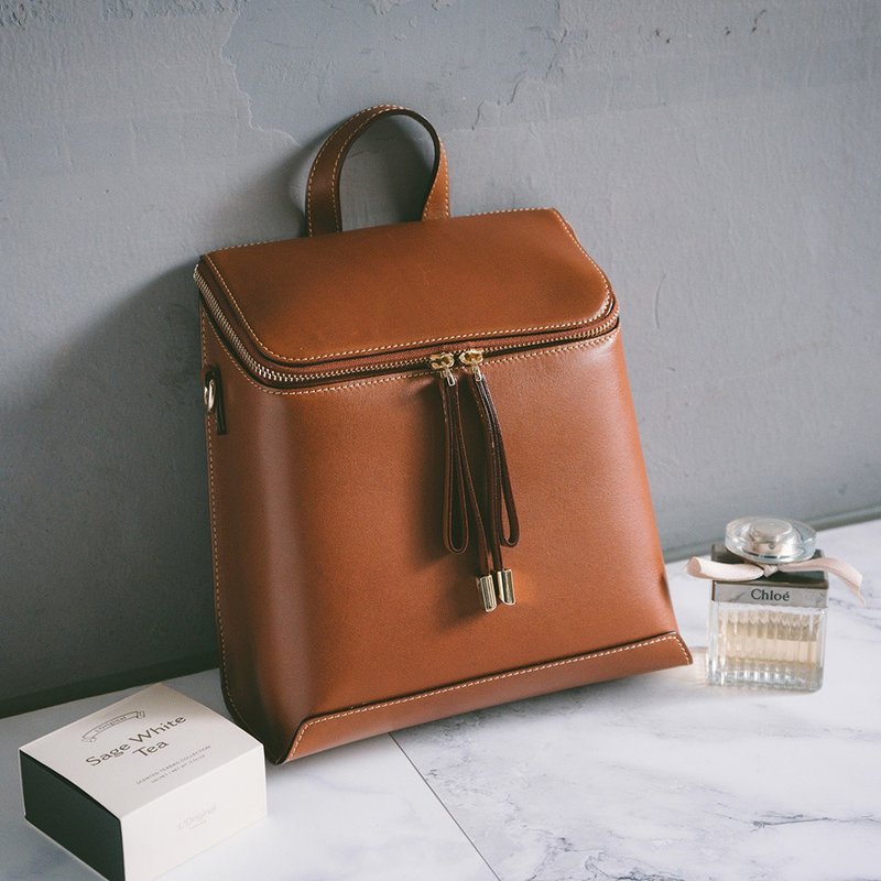 真皮经典两用后背包 S-12020 黄棕 - 后背包/双肩包 - 真皮 橘色