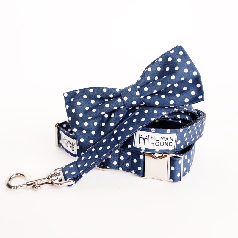 BLUE POLKA DOTS - 项圈/牵绳 - 棉．麻 蓝色