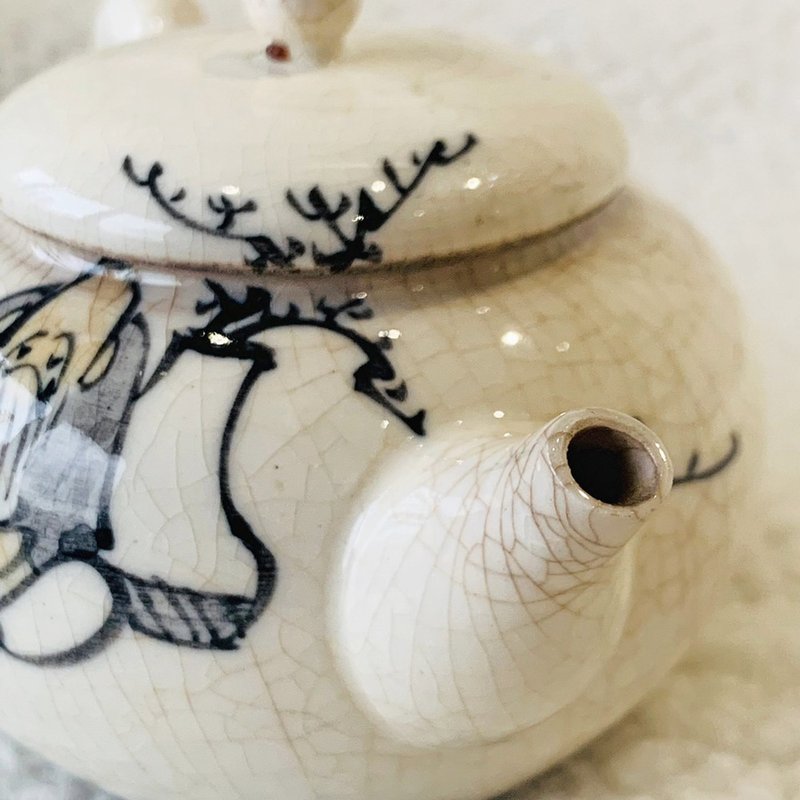 日本 柿右卫门茶壶 │ 浊手赤绘茶具   昭和时期 有落款 - 茶具/茶杯 - 瓷 白色