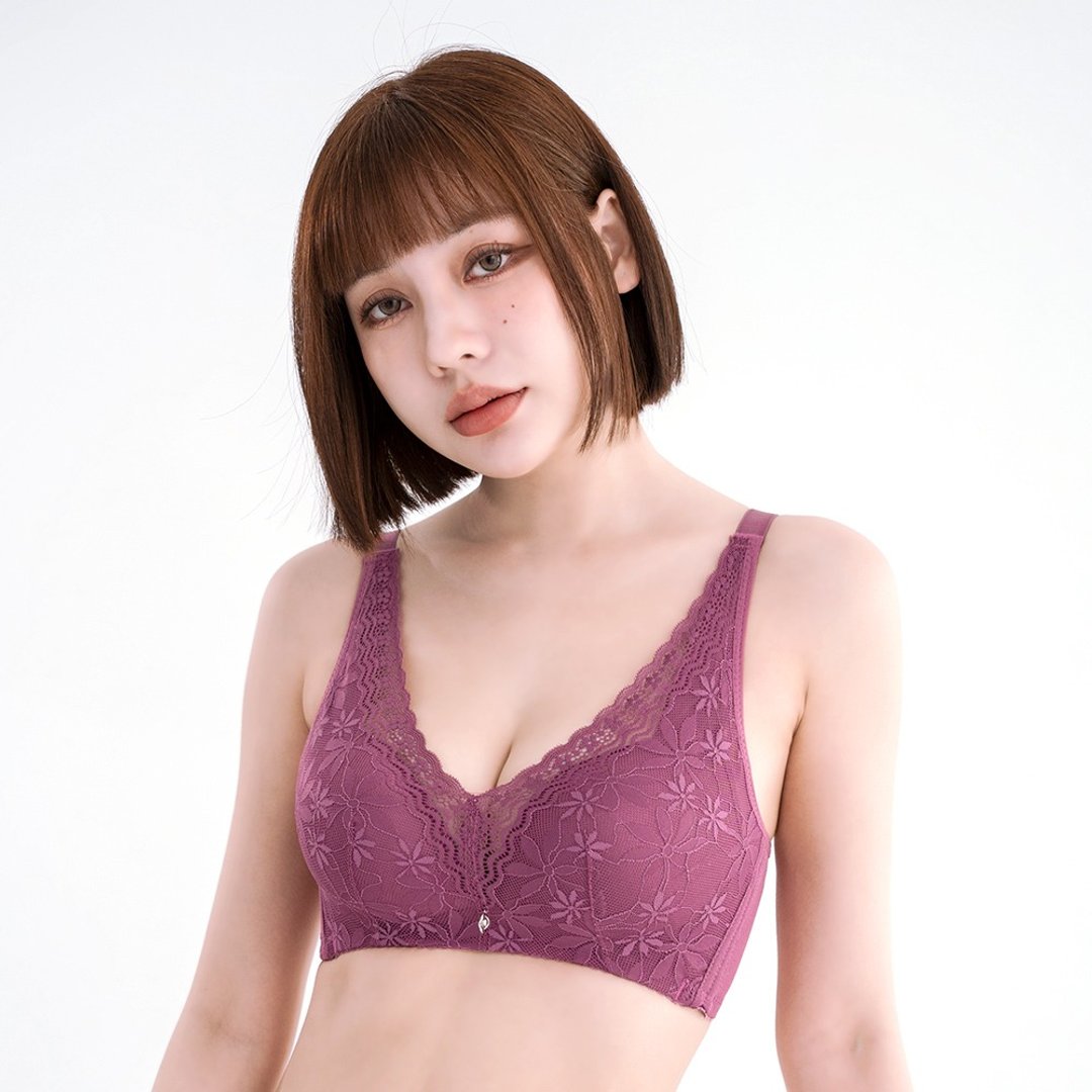 Pink Lady无钢圈 C罩杯 幽光叶影 均匀薄衬集中包覆 单件内衣 - 女士内衣裤 - 其他人造纤维 紫色