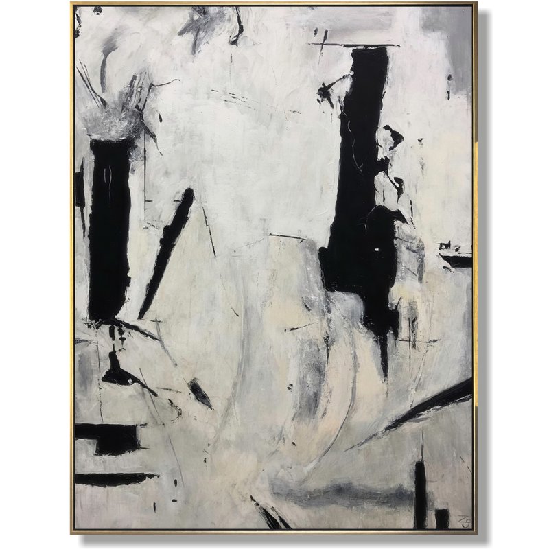 大型抽象画布黑白墙艺术画 - 墙贴/壁贴 - 压克力 黑色