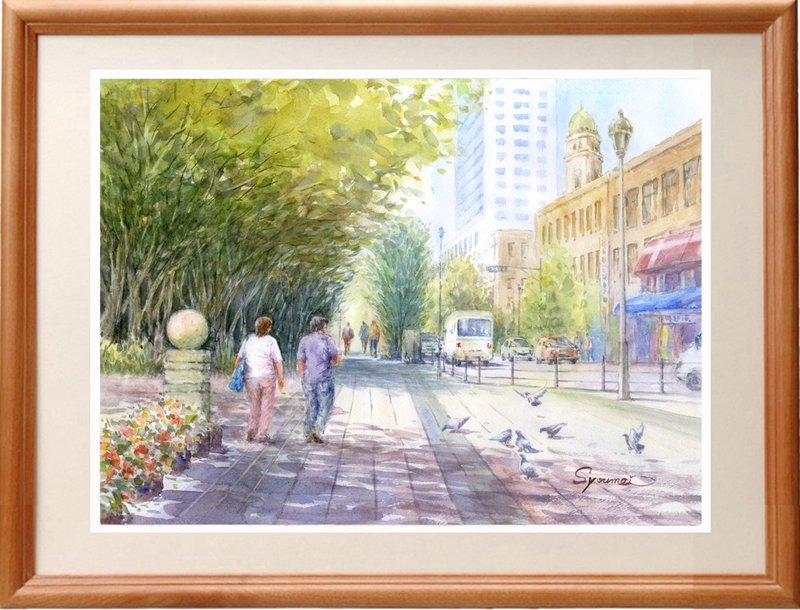 Watercolor painting Street scenery of Yokohama - 海报/装饰画/版画 - 纸 绿色