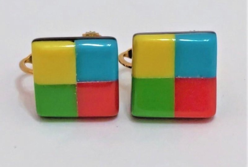 中古 BENETTON  俄罗斯方块 耳夹 - 耳环/耳夹 - 聚酯纤维 多色