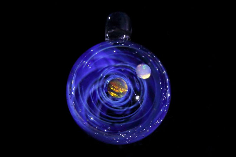 (螺旋宇宙) 迷你双澳宝石宇宙玻璃球 no.802 - 颈链 - 玻璃 蓝色