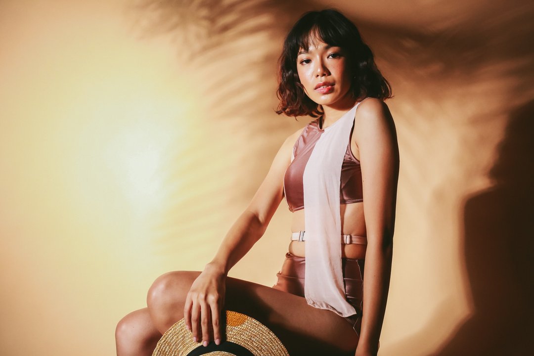 Still suit  兩件式泳衣 / 米色+棕色 - 女装泳衣/比基尼 - 聚酯纤维 咖啡色