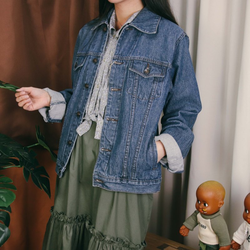 古着牛仔外套009,深蓝 denim 夹克【Tsubasa.Y 古着屋】 - 女装休闲/机能外套 - 棉 蓝色