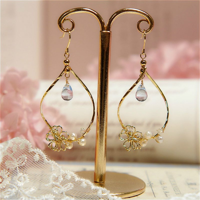 原創 |  【甜茶】优美螺旋立体感自然花珍珠款 14k包金耳环耳夹 - 耳环/耳夹 - 其他金属 金色