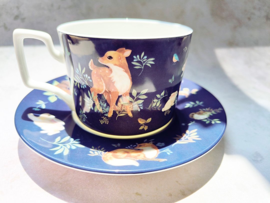 合作插画艺术家-英格蓝猫 森林动物午茶骨瓷咖啡杯碟组 - 咖啡杯/马克杯 - 瓷 多色