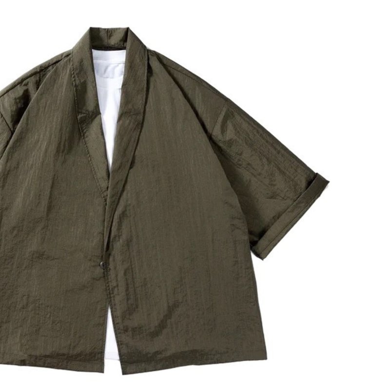 【神海纹 御纳户茶羽织】原创改良日系羽织超薄宽松羽织外套 - 男装外套 - 聚酯纤维 