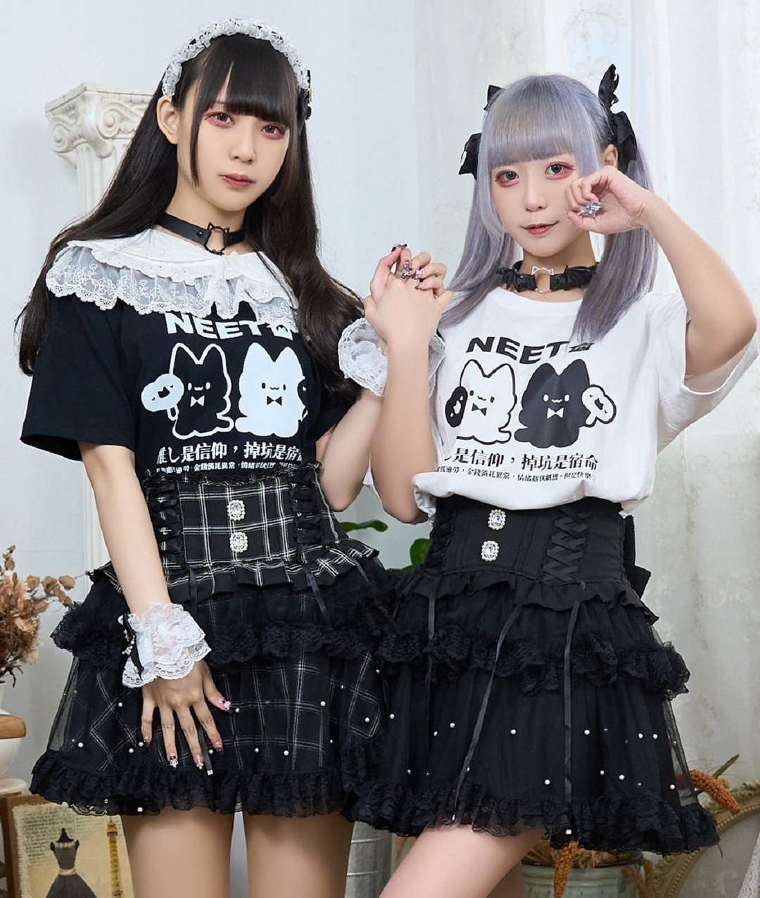 原创掉坑宿命NEET自宅警备员印象汉字印花纯棉短袖T恤JJE10050 - 女装 T 恤 - 棉 