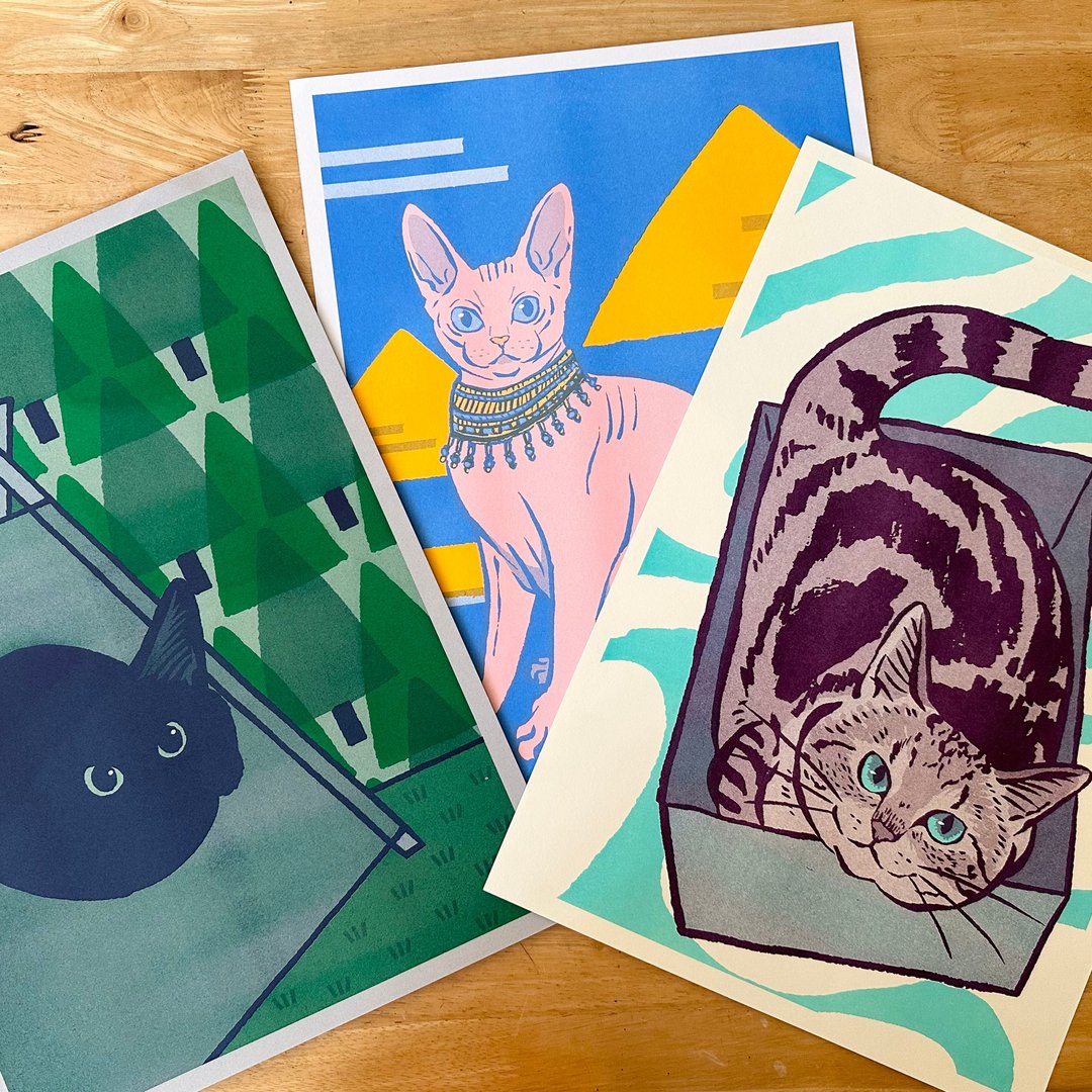 大家的最可爱的猫 孔版印刷 A3海报D - 海报/装饰画/版画 - 纸 多色