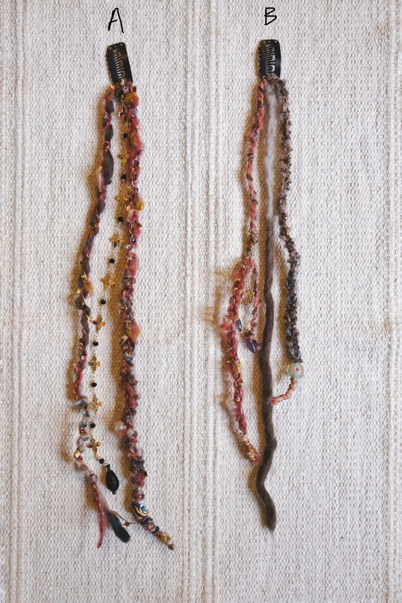 脏辫 穿戴式 发夹发片 Gypsy hair Clip (Red/Brown) - 发饰 - 羊毛 红色
