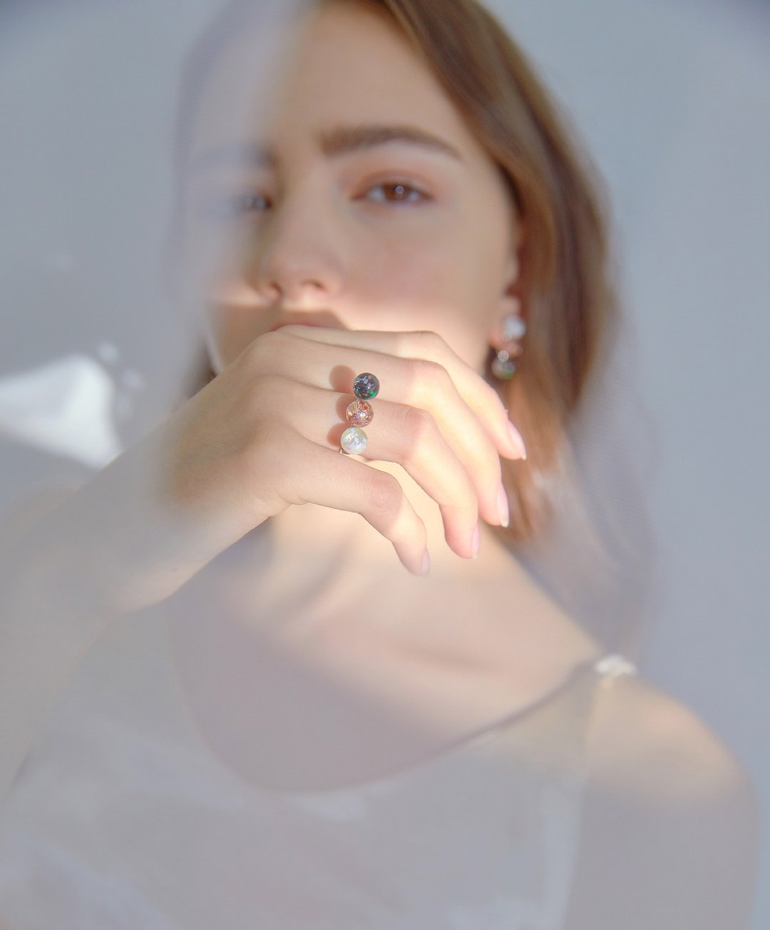 Triple Snowball Ring (Rose glod) - 戒指 - 玻璃 