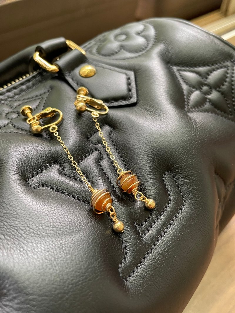 火炬//天然翡翠A货 鸳鸯红翡 美国14K GF配饰 925银镀金 耳夹 - 耳环/耳夹 - 玉石 