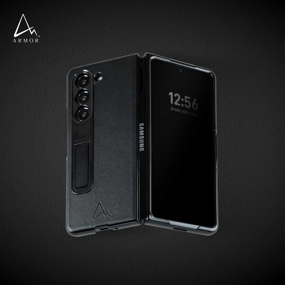 ARMOR Samsung Galaxy Z Fold5 全真皮电话保护壳_午夜黑 - 手机壳/手机套 - 真皮 