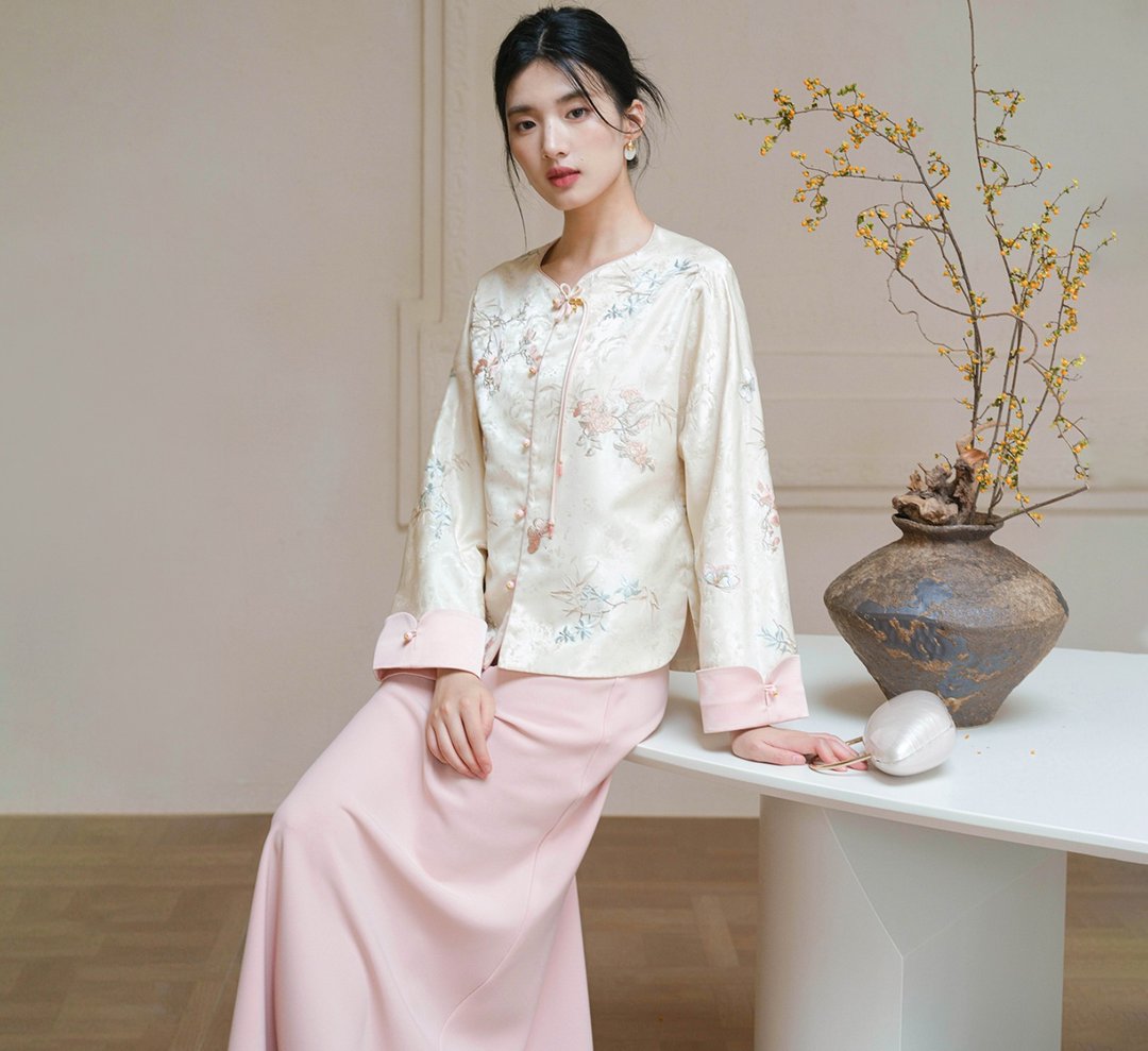 【温婉绣花】新中式复古中国风 对襟盘扣上衣/半裙 - 女装上衣 - 其他材质 白色