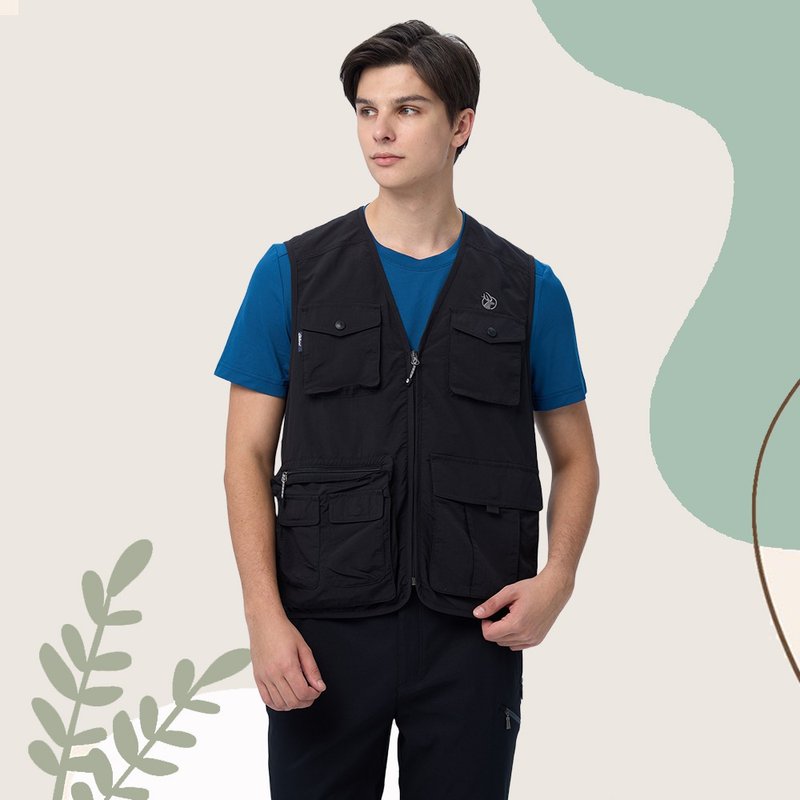 【Wildland 荒野】日系多口袋工装背心 中性 W1712-165 印黑色 - 男装背心 - 聚酯纤维 黑色