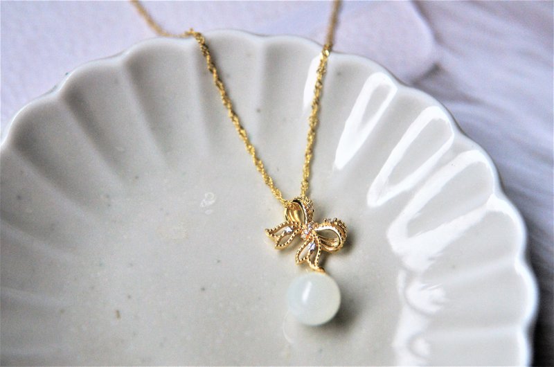 925银(镀金)母乳饰品篓空蝴蝶结项链 - 项链 - 银 银色