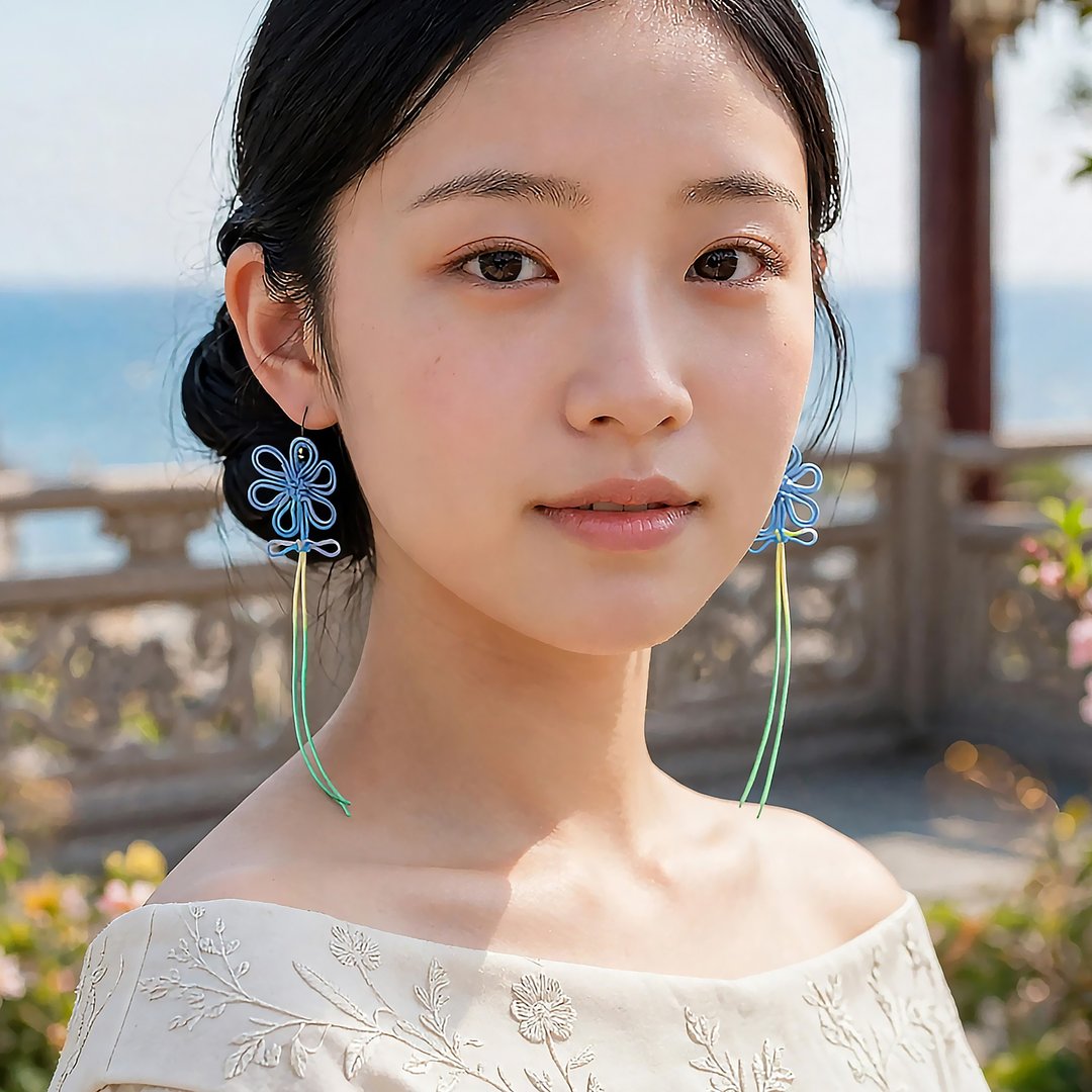 耳环 Hanatomoes・漂【轻巧】采用手染线绳。适合浴衣、和服，亦能搭配日常服饰。 - 耳环/耳夹 - 其他金属 蓝色