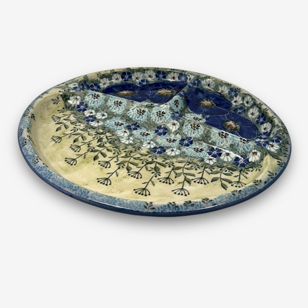 波兰手绘手工陶-分隔盘 28cm 蓝野芳踪系列 - 盘子/餐盘/盘架 - 陶 蓝色