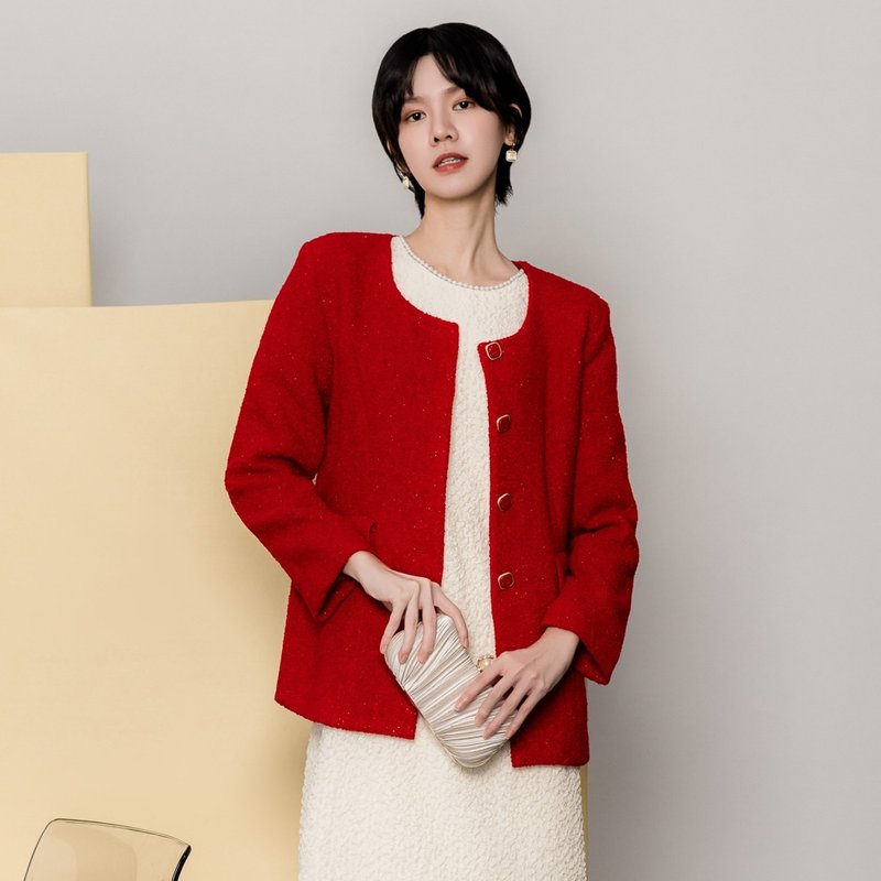 【MEDUSA】红色长版圆领羊毛西装外套(M-XL) | 女外套 羊毛外套 - 女装西装外套/风衣 - 羊毛 红色