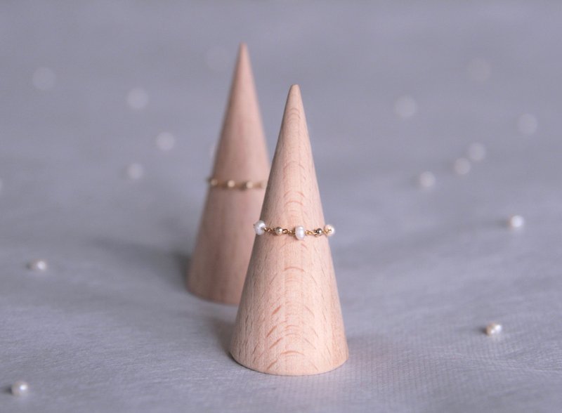 不伪装 舒适可调式链戒 小珍珠/小金珠戒指 裸感细戒 - 戒指 - 珍珠 白色